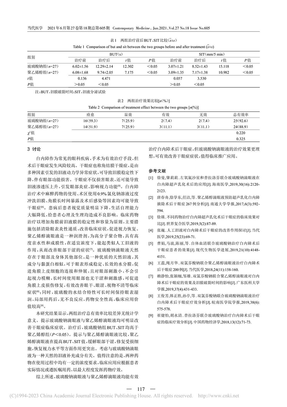 玻璃酸鈉滴眼液與聚乙烯醇滴...障術后干眼癥患者的療效比較_周超-3.jpg